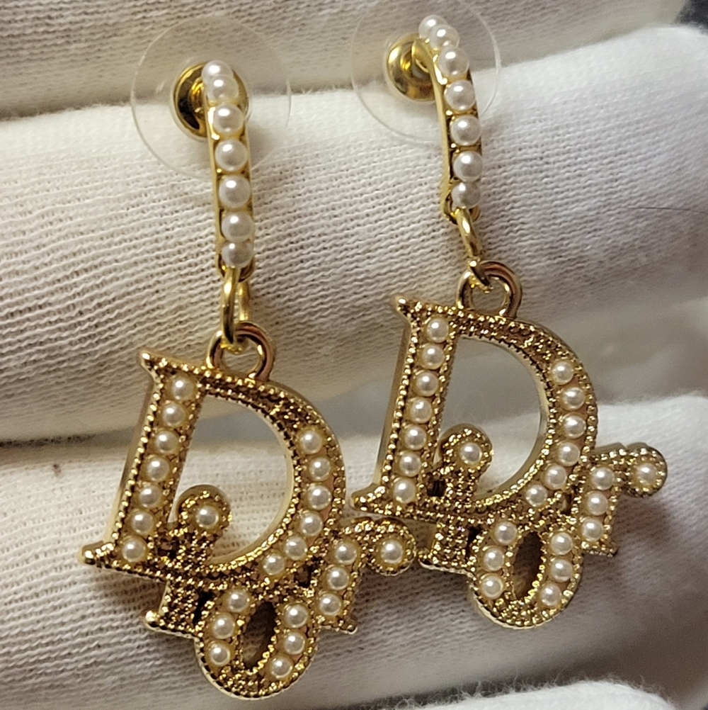 DiOR gold/pearl Zip Pull, Dangle Earings